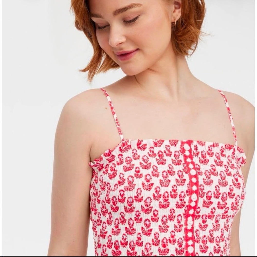 Roller Rabbit Target Red Floral Smocked Cami Crop Top Womens Large